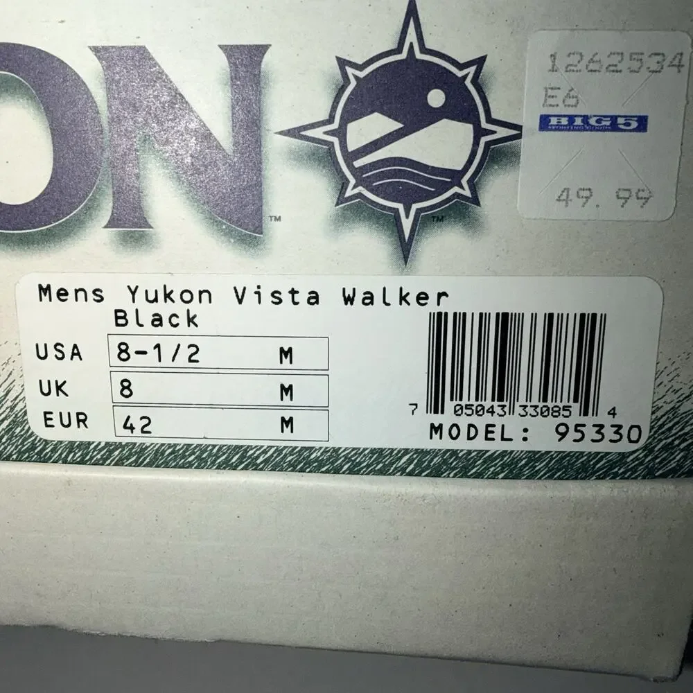 Yukon Mens Vista Walker Black Leather Walking Hiking Shoes Size 8.5M Brand New